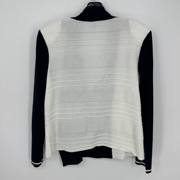 Ming Wang Moto Jacket Cardigan Sweater SP Asymmetrical Zip Up Long‎ Sleeve Navy - Picture 2 of 7